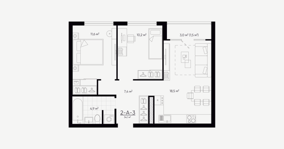 Продажа 2-комнатной квартиры 53,9 м², 14/24 этаж