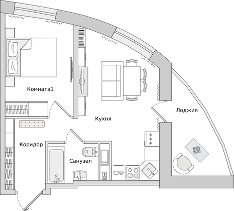 37,5 м², 1-комн. квартира, 22/23 этаж