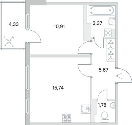 Продажа 1-комнатной квартиры 38,8 м², 3/4 этаж