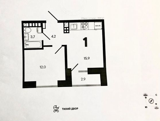 Аренда 1-комнатной квартиры 36 м², 9/9 этаж