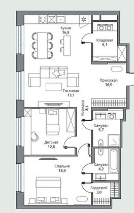 Продажа 3-комнатной квартиры 93,9 м², 3/18 этаж
