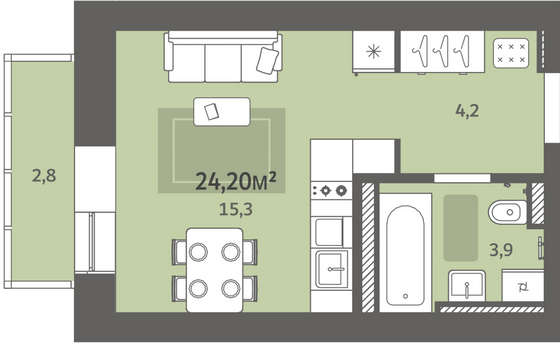 Продажа квартиры-студии 24,2 м², 7/9 этаж