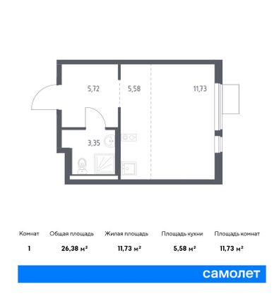 26,4 м², студия, 4/17 этаж