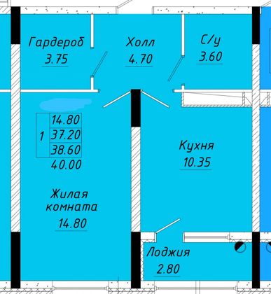 Продажа 1-комнатной квартиры 40 м², 7/9 этаж