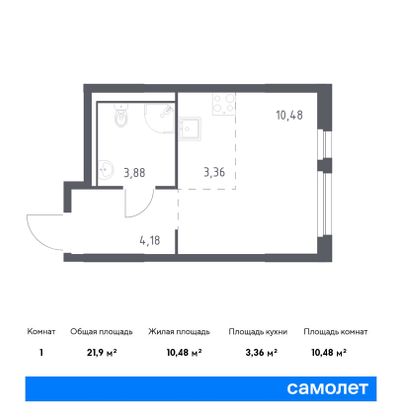 21,9 м², студия, 3/12 этаж