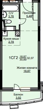 Продажа квартиры-студии 32,1 м², 8/17 этаж