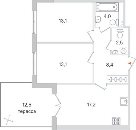 Продажа 2-комнатной квартиры 64,6 м², 1/4 этаж