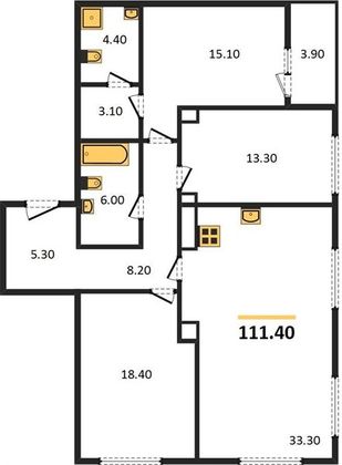 Продажа 3-комнатной квартиры 111,4 м², 11/15 этаж