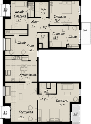 178,1 м², 5-комн. квартира, 8/8 этаж