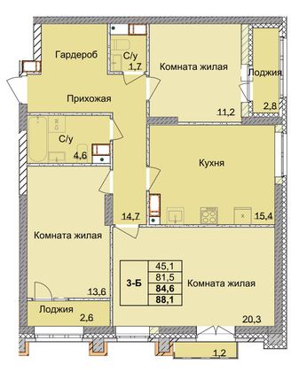 Продажа 3-комнатной квартиры 84,6 м², 8/18 этаж