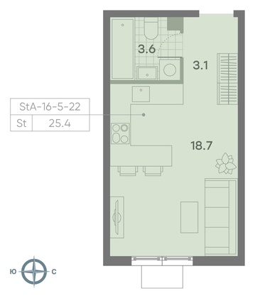 Продажа квартиры-студии 25,4 м², 19/23 этаж
