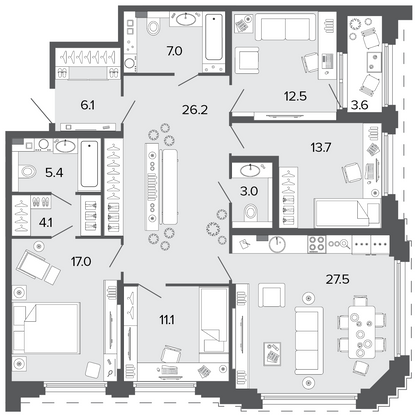133,6 м², 4-комн. квартира, 2/7 этаж