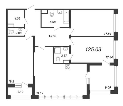 125,2 м², 4-комн. квартира, 2/8 этаж