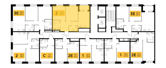 Продажа 2-комнатной квартиры 52,3 м², 2/20 этаж