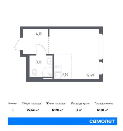 22,5 м², студия, 8/14 этаж