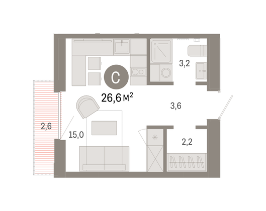 26,6 м², студия, 7/9 этаж