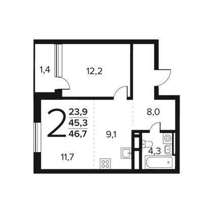 Продажа 2-комнатной квартиры 46,7 м², 5/11 этаж