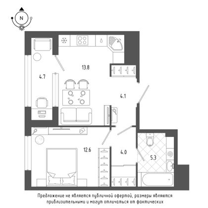 Продажа 1-комнатной квартиры 42,2 м², 3/18 этаж