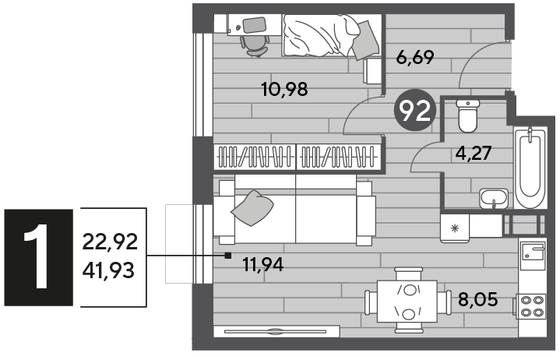Продажа 1-комнатной квартиры 41,9 м², 4/10 этаж