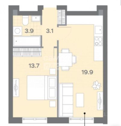 Продажа 1-комнатной квартиры 40,6 м², 22/32 этаж