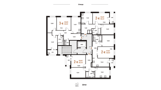 Продажа 2-комнатной квартиры 58,4 м², 3 этаж