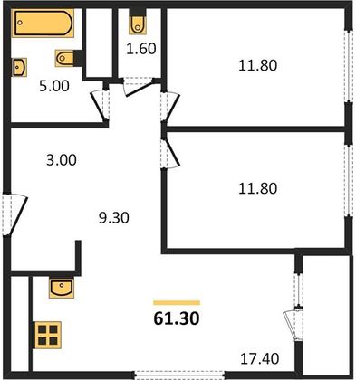 Продажа 2-комнатной квартиры 61,3 м², 15/23 этаж