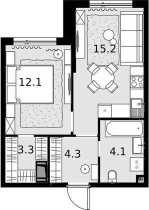 39,1 м², 1-комн. квартира, 25/28 этаж