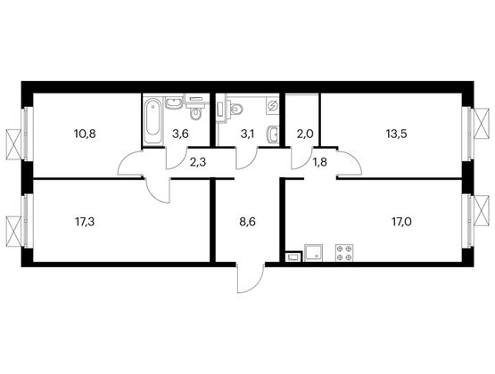 Продажа 3-комнатной квартиры 79,5 м², 10/25 этаж