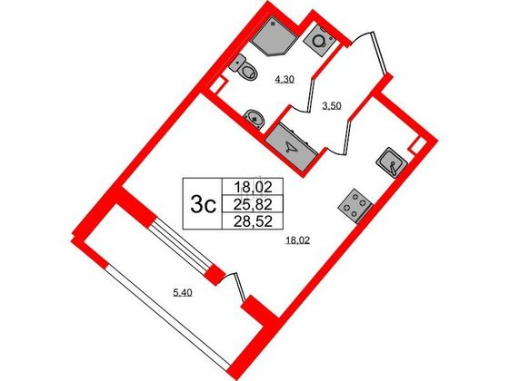 Продажа квартиры-студии 25,8 м², 1/4 этаж