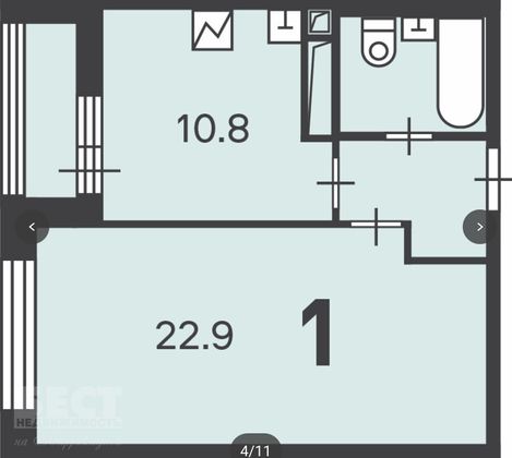 Продажа 1-комнатной квартиры 41,4 м², 24/25 этаж