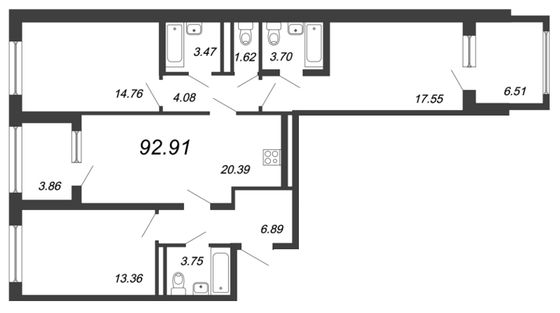 Продажа 4-комнатной квартиры 89,6 м², 4/4 этаж