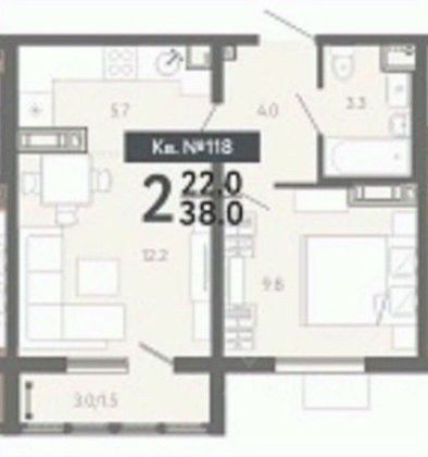 Продажа 2-комнатной квартиры 38 м², 5/14 этаж
