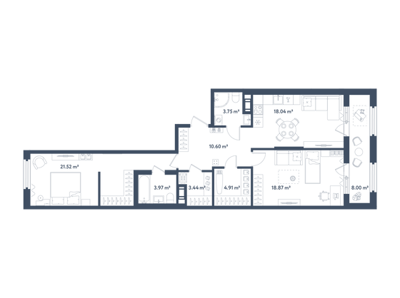 89,1 м², 2-комн. квартира, 2/11 этаж