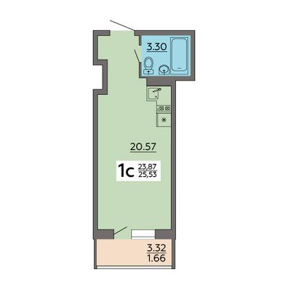 Продажа 1-комнатной квартиры 25,5 м², 14/18 этаж
