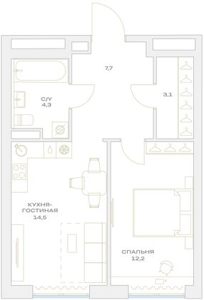 Продажа 1-комнатной квартиры 41,8 м², 8/23 этаж