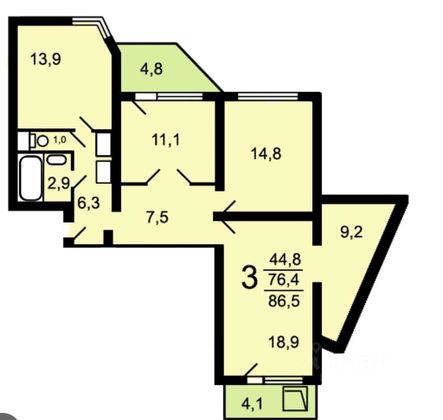 Продажа 3-комнатной квартиры 90 м², 21/25 этаж