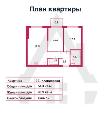 Продажа 2-комнатной квартиры 51,3 м², 4/24 этаж