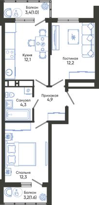 48,4 м², 2-комн. квартира, 3/24 этаж