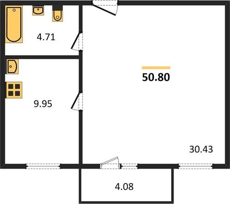 Продажа 1-комнатной квартиры 50,8 м², 3/4 этаж