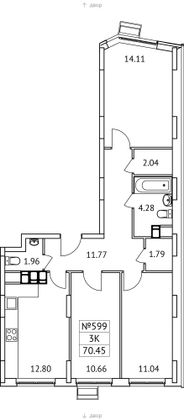 70,4 м², 3-комн. квартира, 13/17 этаж