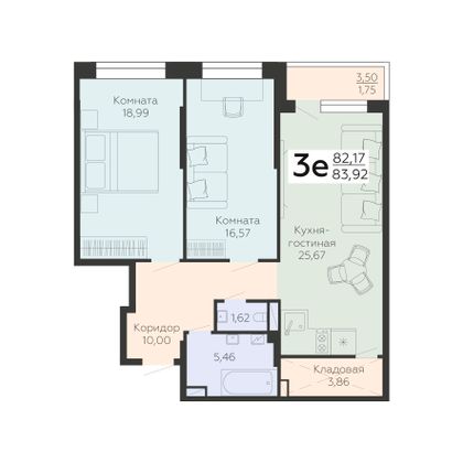 Продажа 3-комнатной квартиры 83,9 м², 2/24 этаж