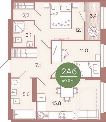 Продажа 2-комнатной квартиры 60,3 м², 4/17 этаж