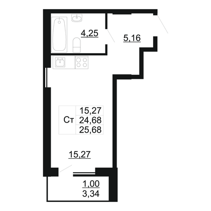 25,7 м², студия, 2/11 этаж