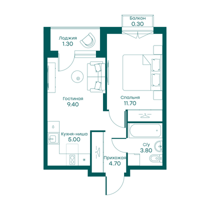 36,2 м², 2-комн. квартира, 2/6 этаж