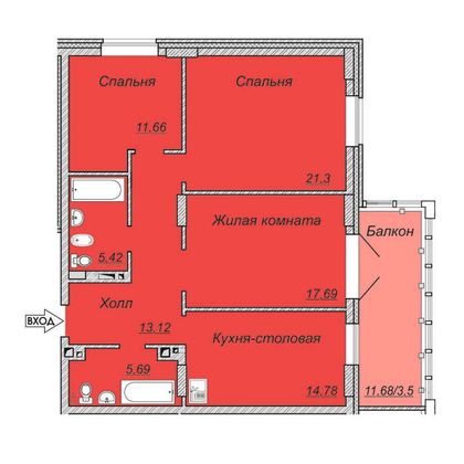 Продажа 3-комнатной квартиры 93,2 м², 6/22 этаж
