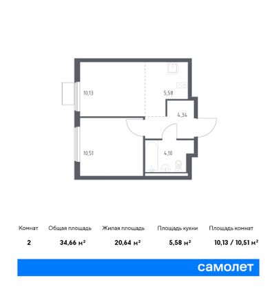 34,7 м², 1-комн. квартира, 16/17 этаж