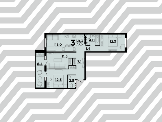 Продажа 3-комнатной квартиры 73,5 м², 2/9 этаж