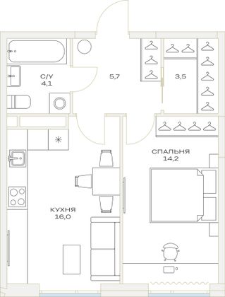 Продажа 1-комнатной квартиры 45,4 м², 12/23 этаж