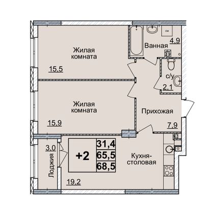 Продажа 2-комнатной квартиры 68 м², 3/20 этаж