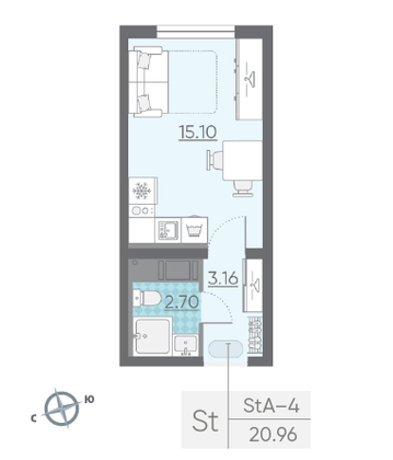 Продажа квартиры-студии 21 м², 23/25 этаж